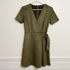 Green suede wrap dress